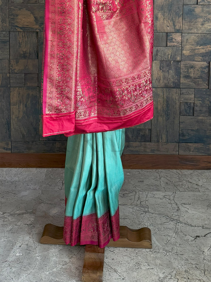 Seagreen-Rani Woven Kalamkari Tissue Silk Saree with Zari Work
