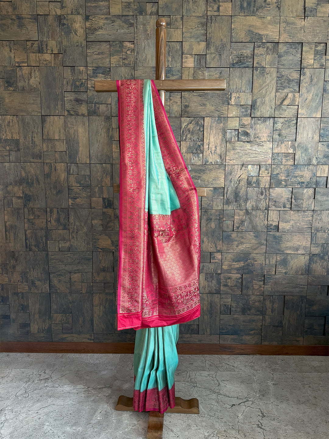 Seagreen-Rani Woven Kalamkari Tissue Silk Saree with Zari Work