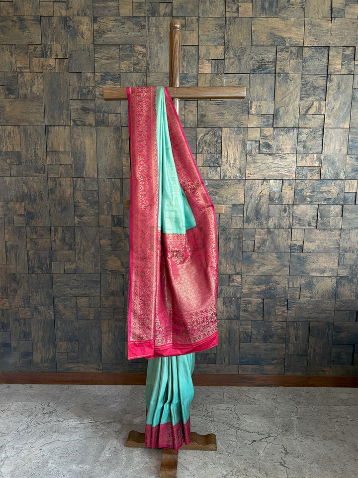 Seagreen-Rani Woven Kalamkari Tissue Silk Saree with Zari Work