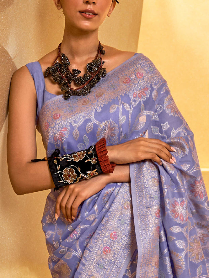 Lavender Purple Saree, Chikankari Saree, Designer Saree, Wedding Saree, Traditional Saree Online, Luxury Saree, Bridal Saree, Lucknowi Saree Buy Lavender Purple Lucknowi Chikankari Weaving Saree – Elegant Ethnic Wear