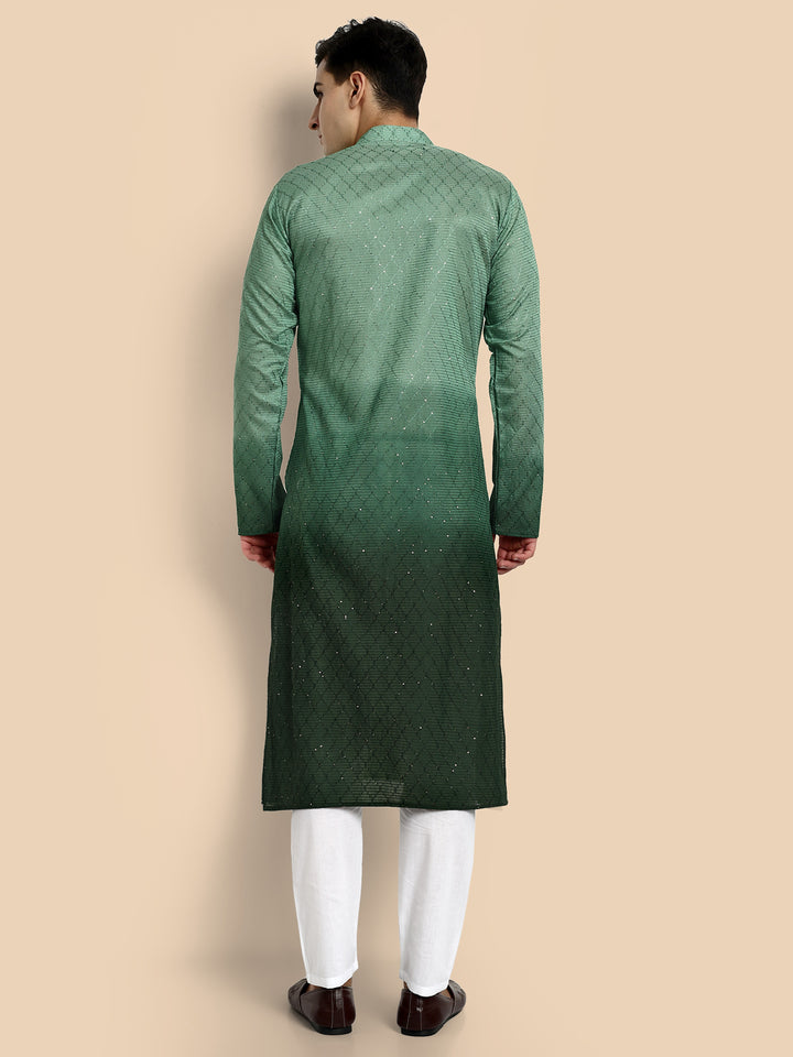 Emerald Green Cotton Kurta with Chikankari & Sequin Work