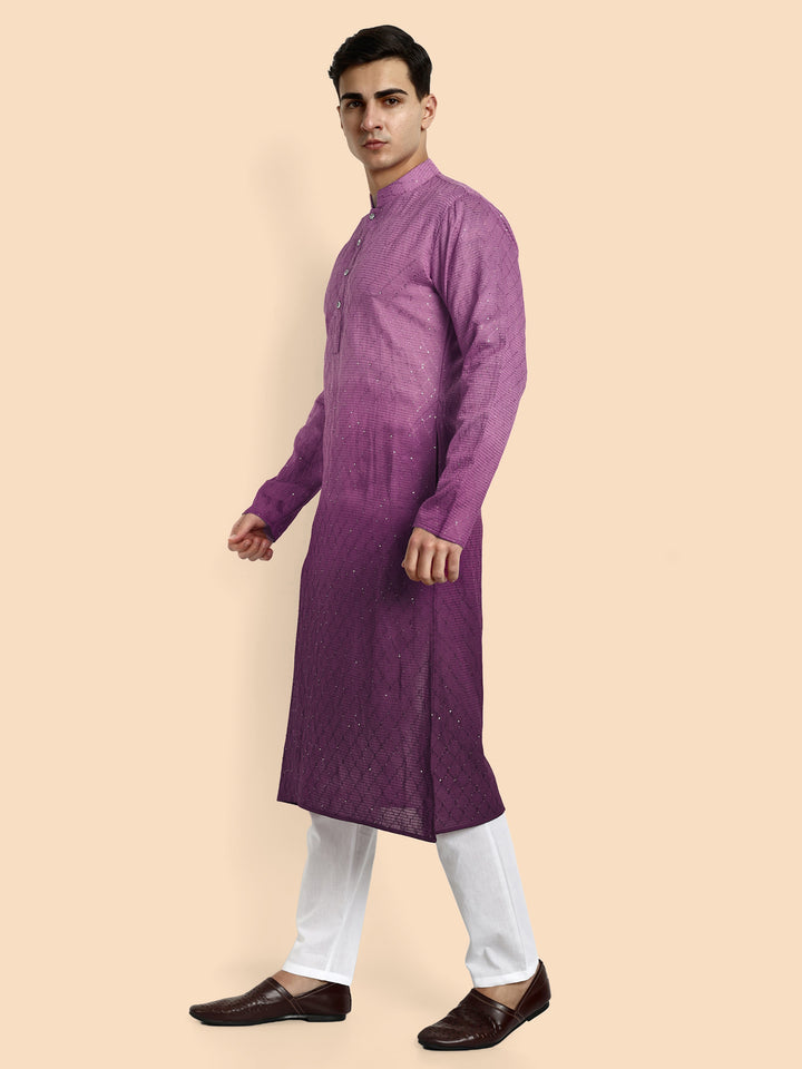 Fusion Purple Cotton Kurta with Chikankari & Sequin Work