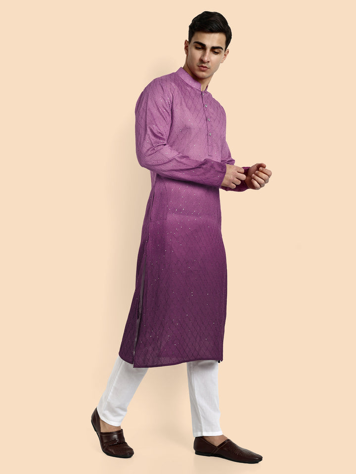 Fusion Purple Cotton Kurta with Chikankari & Sequin Work