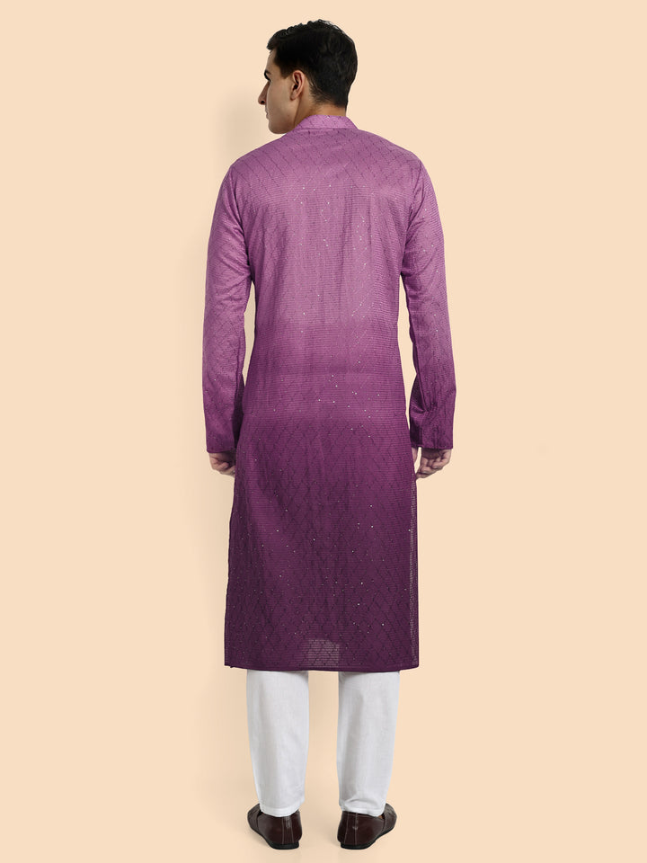 Fusion Purple Cotton Kurta with Chikankari & Sequin Work