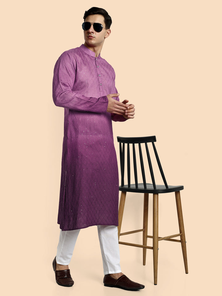Fusion Purple Cotton Kurta with Chikankari & Sequin Work