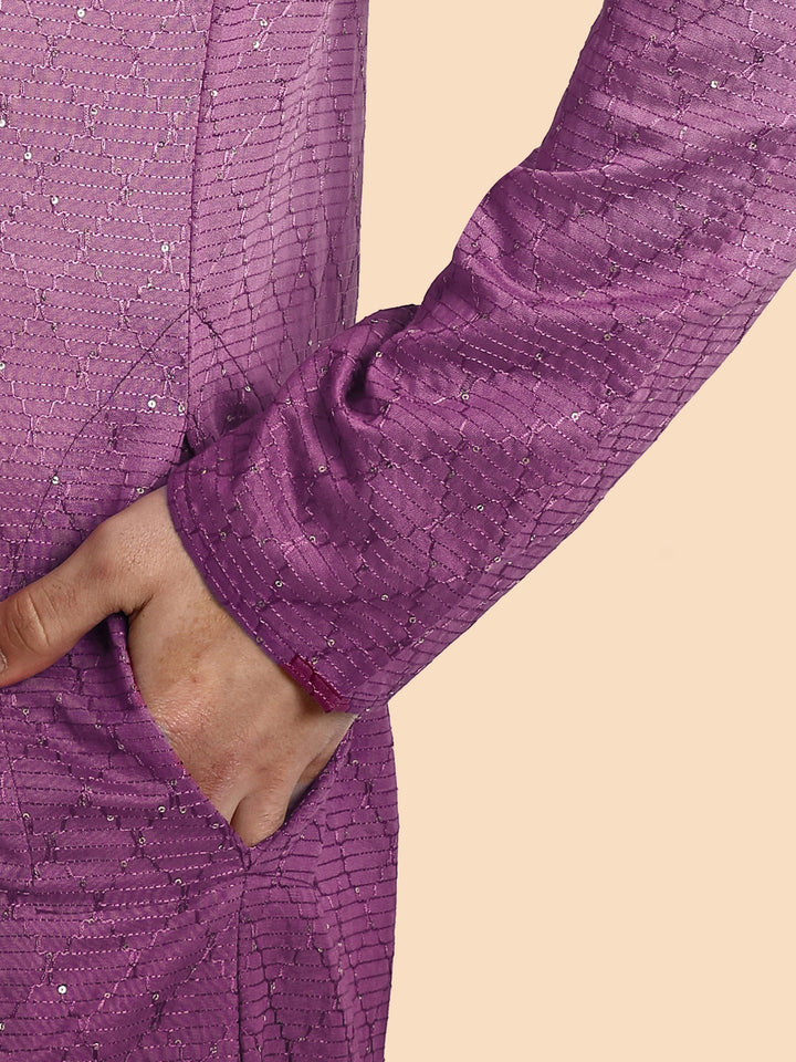 Fusion Purple Cotton Kurta with Chikankari & Sequin Work