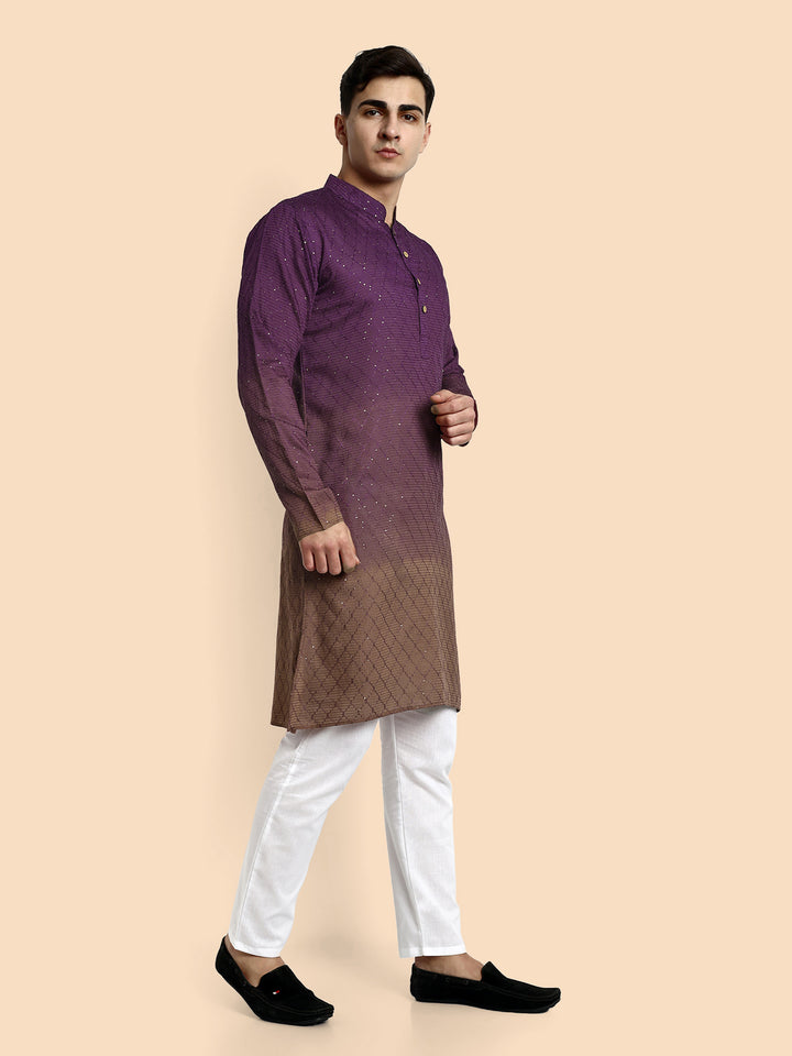 Fusion Wine–Peach Cotton Kurta with Chikankari & Sequin Work
