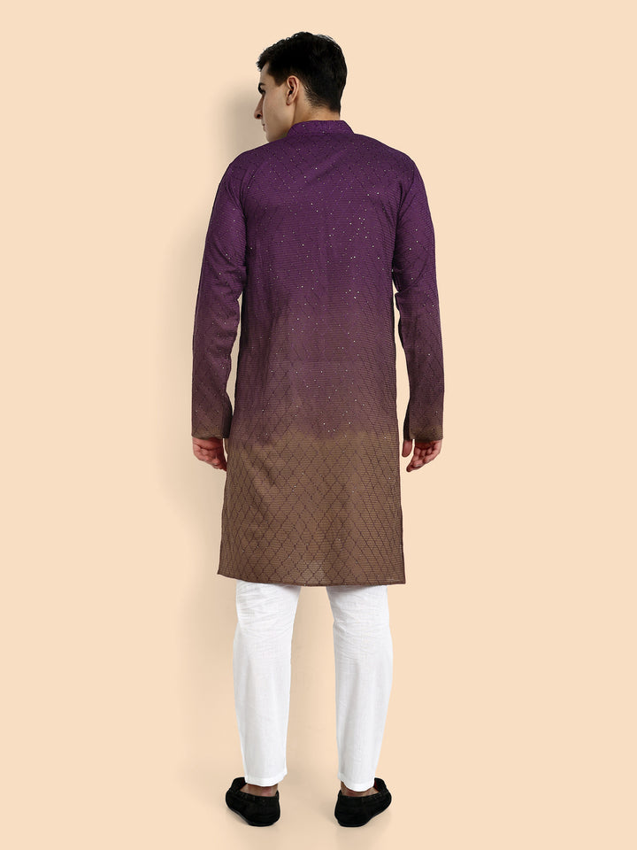 Fusion Wine–Peach Cotton Kurta with Chikankari & Sequin Work