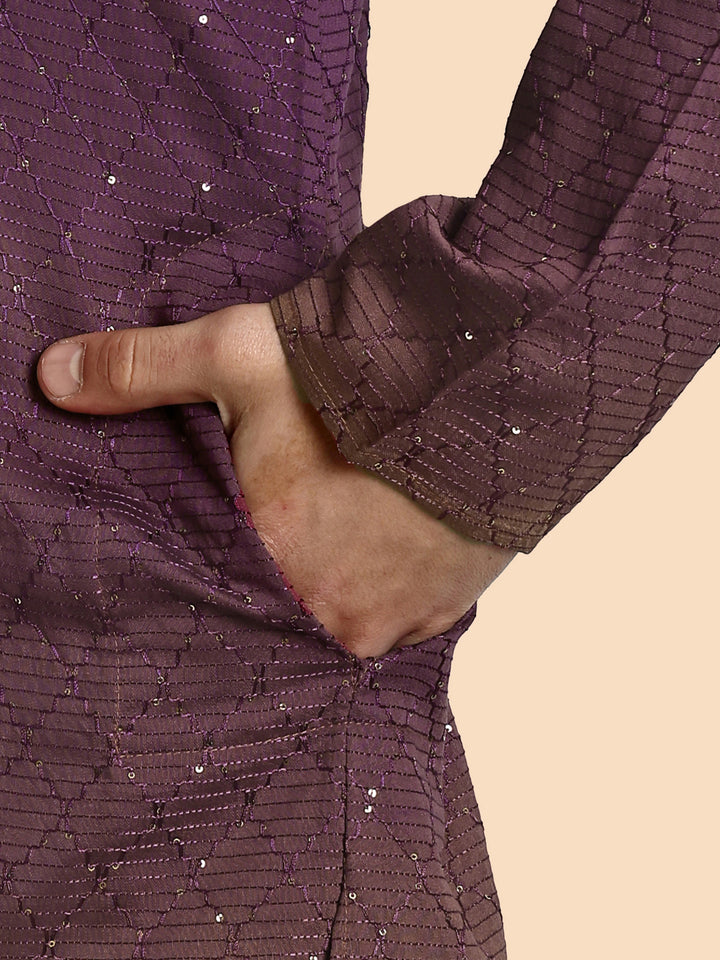 Fusion Wine–Peach Cotton Kurta with Chikankari & Sequin Work