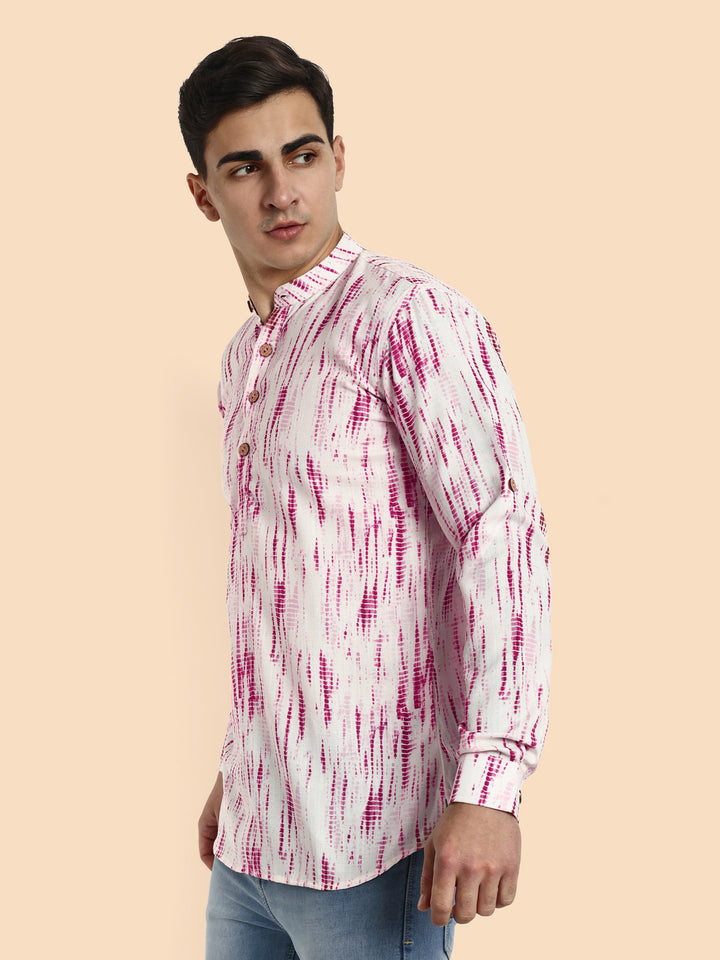 Pink Printed Men's Short Kurta
