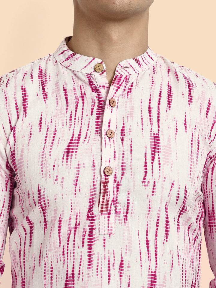 Pink Printed Men's Short Kurta