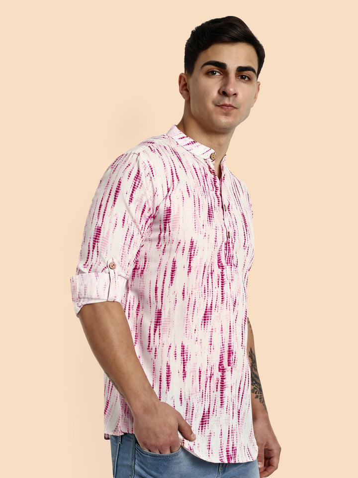 Pink Printed Men's Short Kurta