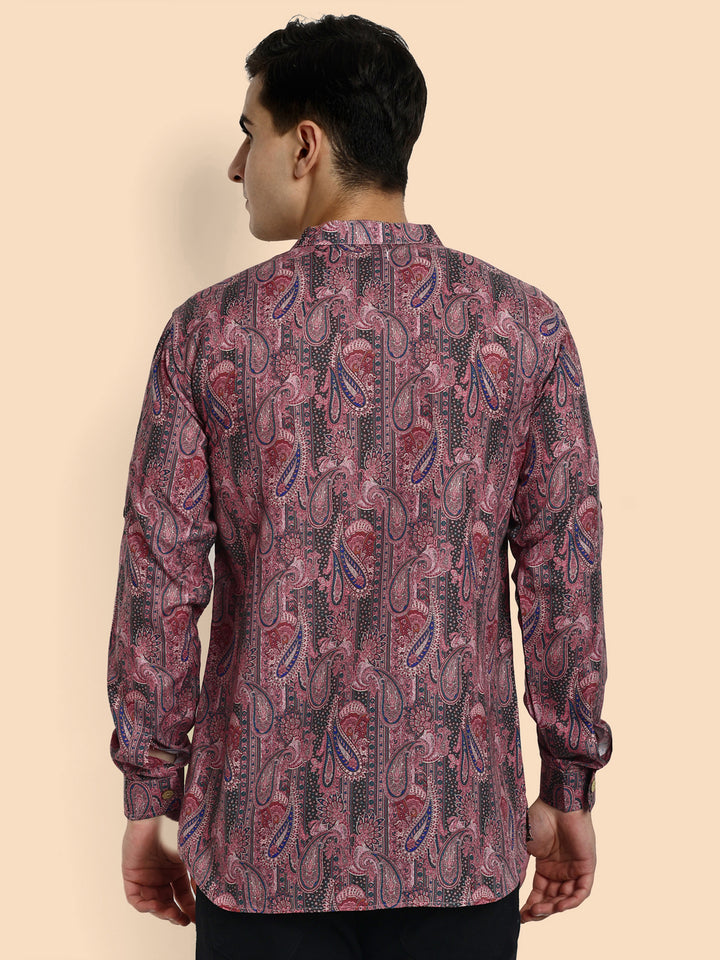 Pink Printed Men's Short Kurta