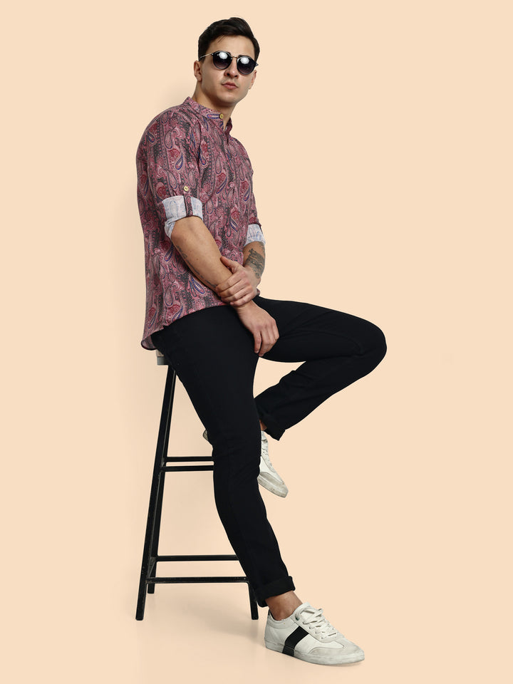 Pink Printed Men's Short Kurta