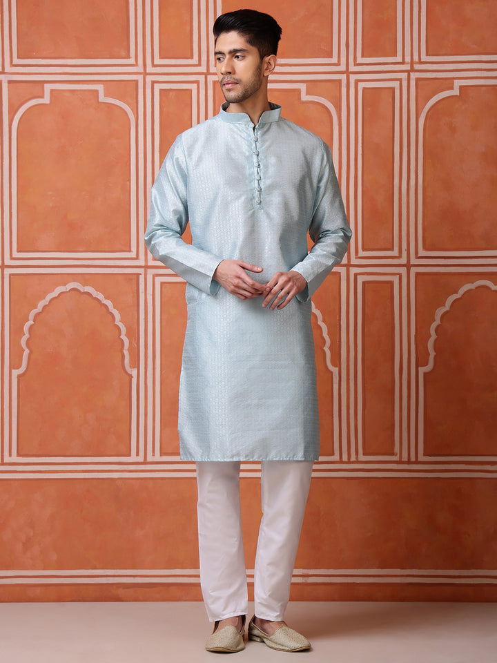 Sky Blue Jacquard Kurta with Textured Pattern