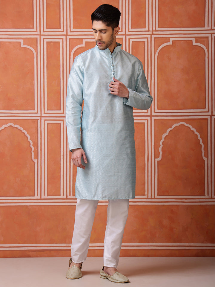 Sky Blue Jacquard Kurta with Textured Pattern