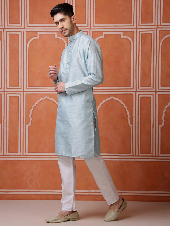 Sky Blue Jacquard Kurta with Textured Pattern