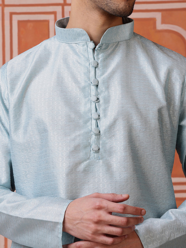 Sky Blue Jacquard Kurta with Textured Pattern
