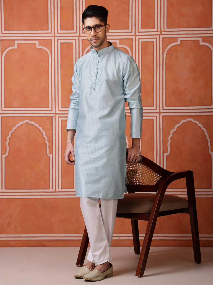 Sky Blue Jacquard Kurta with Textured Pattern