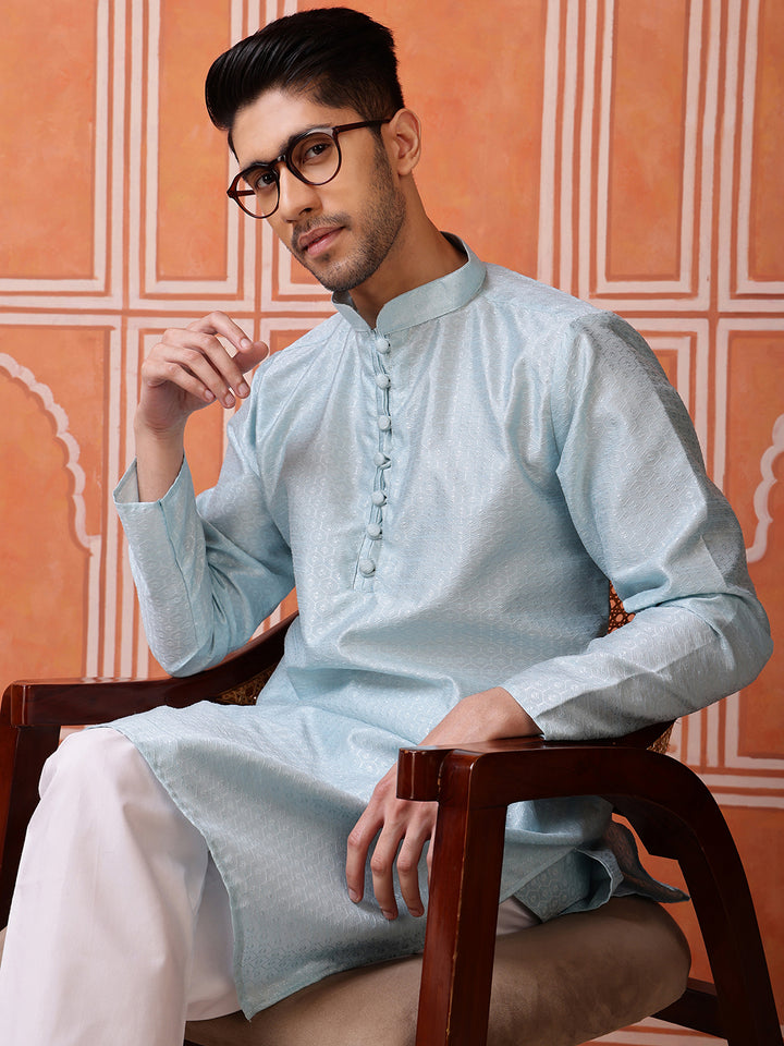 Sky Blue Jacquard Kurta with Textured Pattern