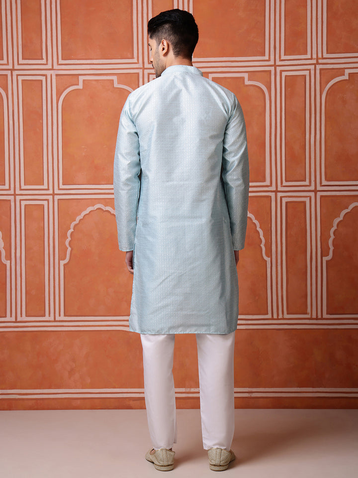 Sky Blue Jacquard Kurta with Textured Pattern