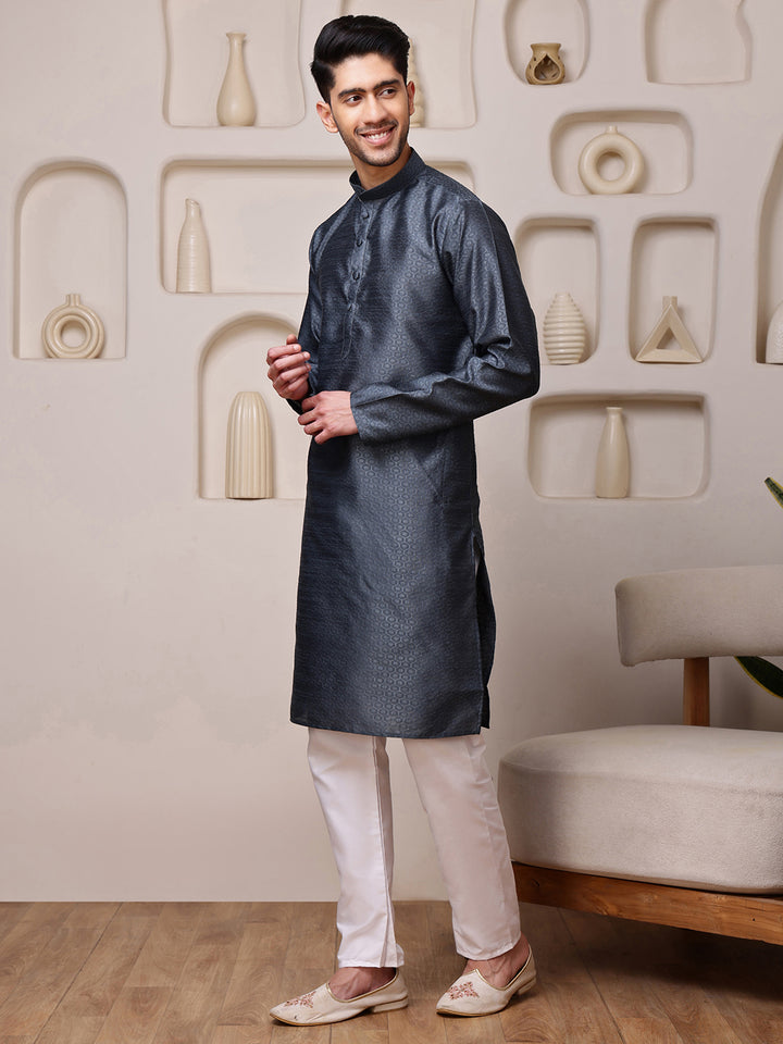 Grey Jacquard Kurta with Diamond Pattern