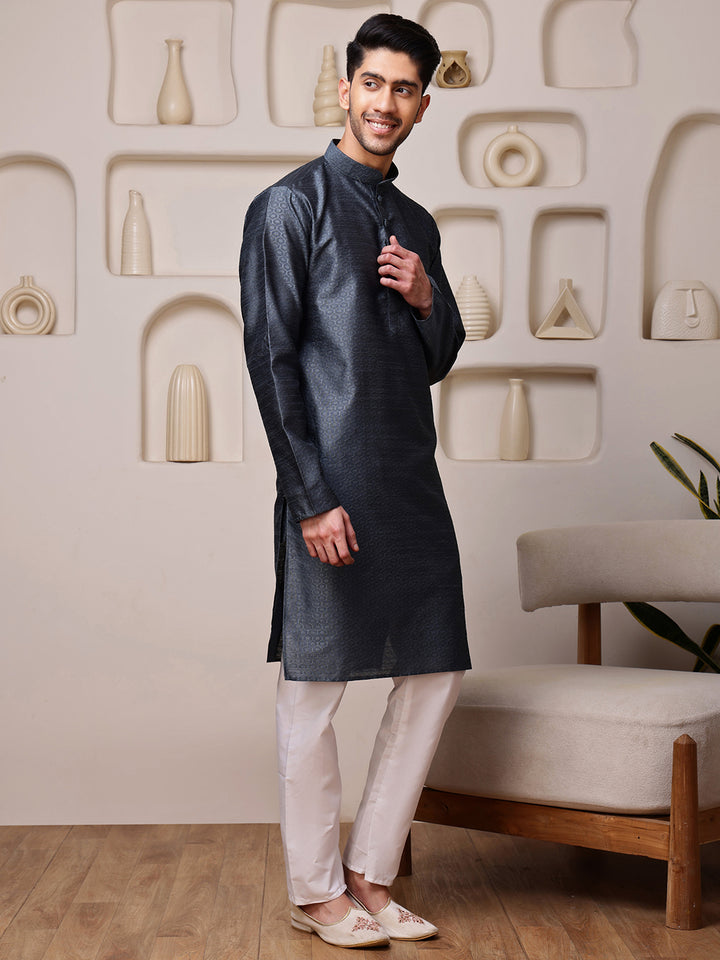 Grey Jacquard Kurta with Diamond Pattern