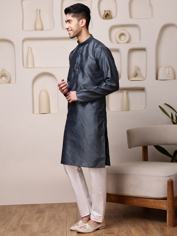 Grey Jacquard Kurta with Diamond Pattern