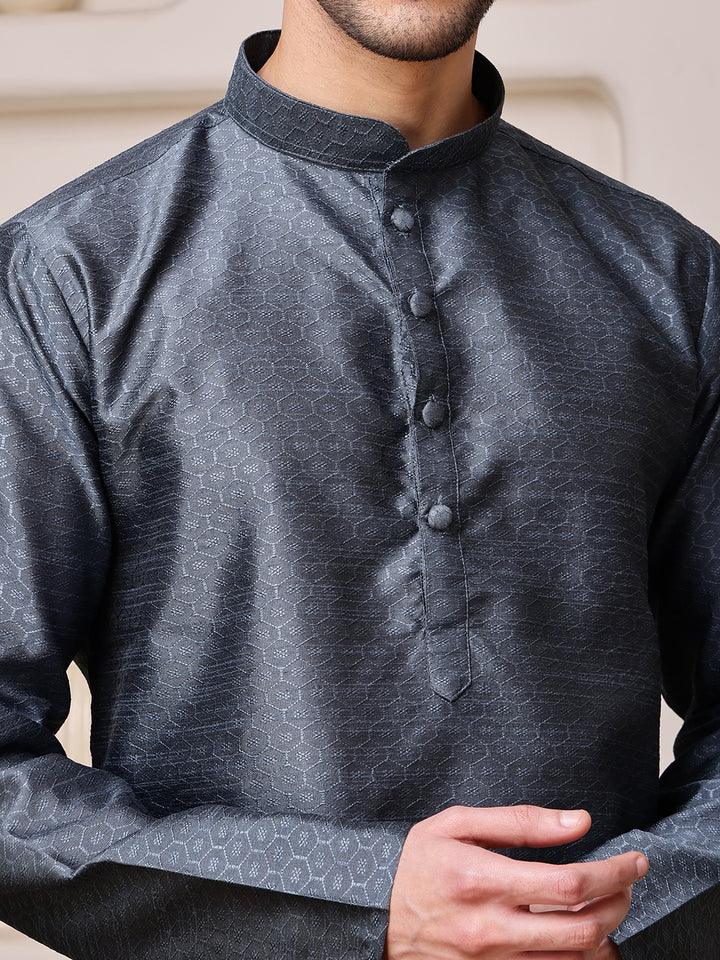 Grey Jacquard Kurta with Diamond Pattern