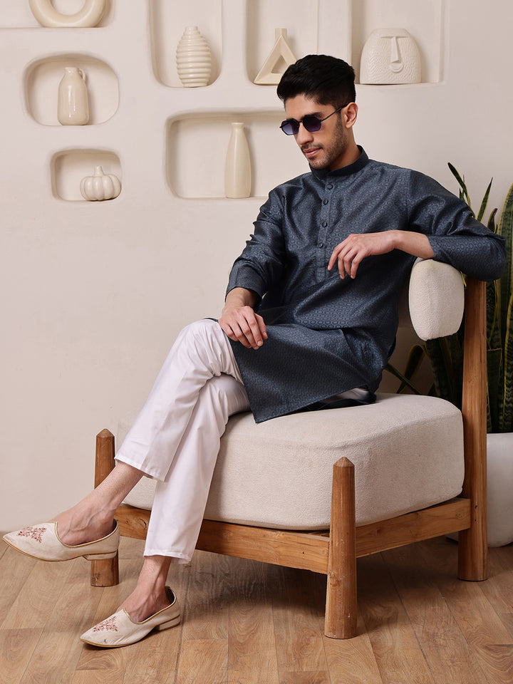 Grey Jacquard Kurta with Diamond Pattern