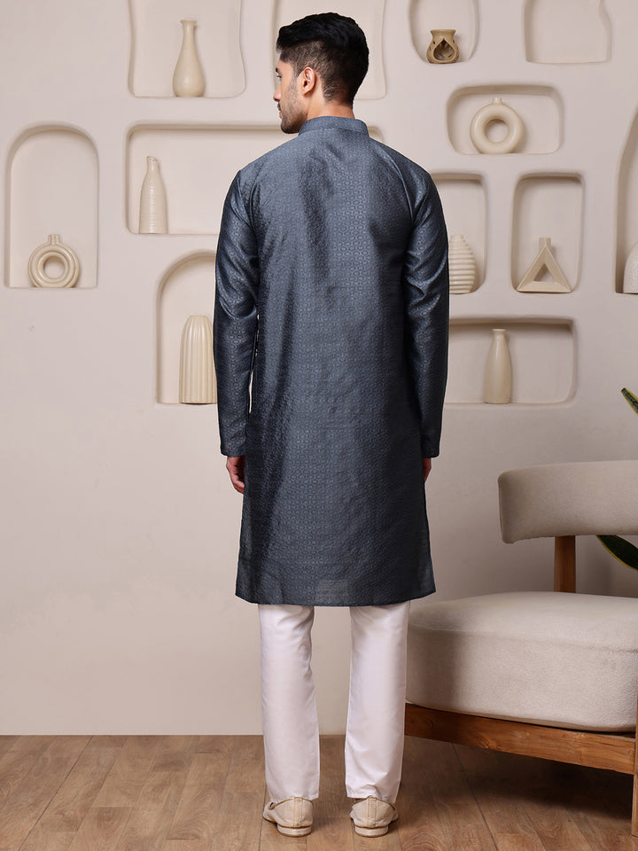 Grey Jacquard Kurta with Diamond Pattern