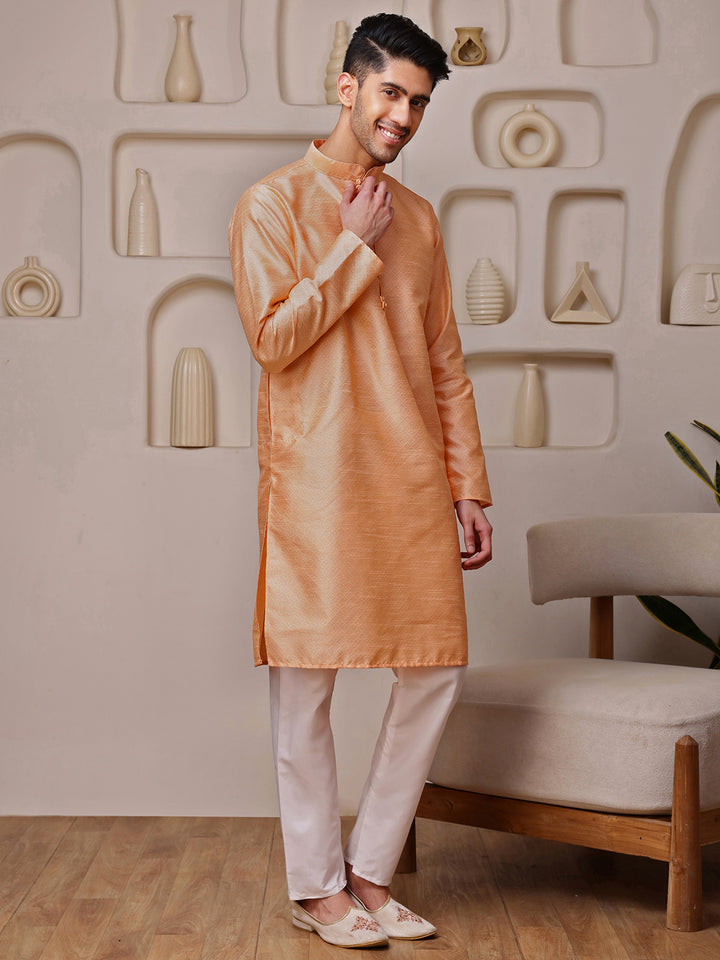Peach Jacquard Kurta with Diamond Pattern