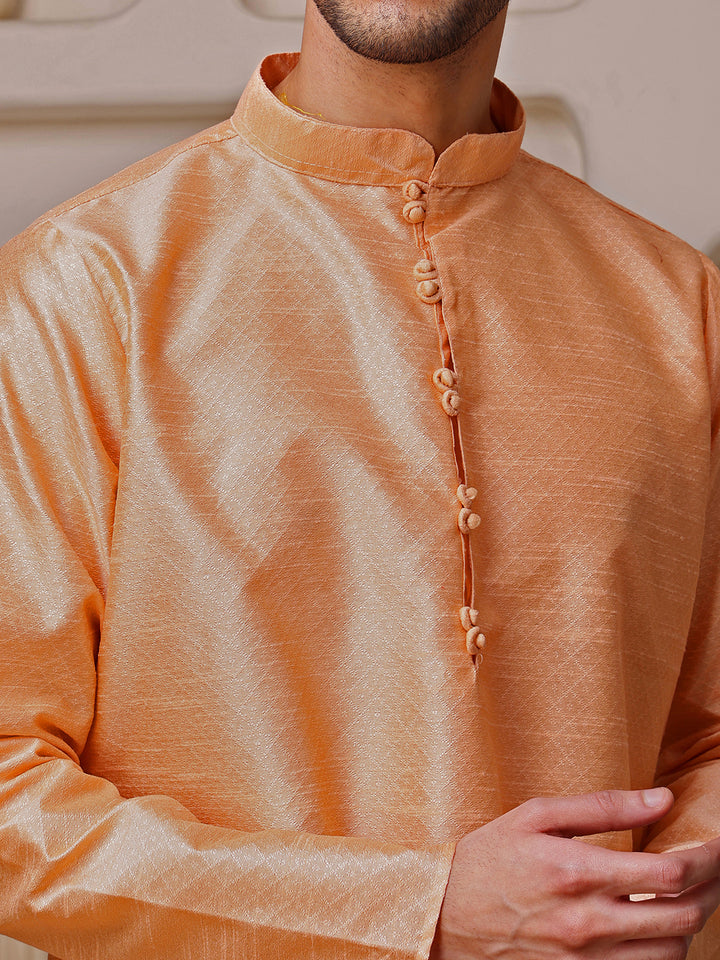Peach Jacquard Kurta with Diamond Pattern