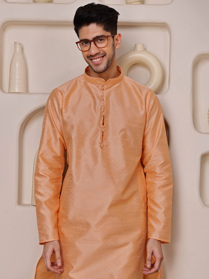Peach Jacquard Kurta with Diamond Pattern