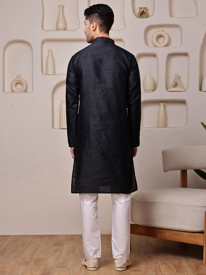 Black Jacquard Kurta with Diamond Buti