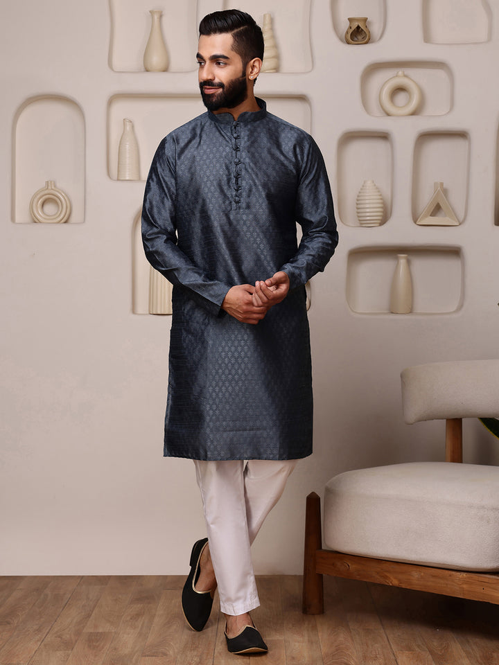 Grey Jacquard Kurta with Mini Buti