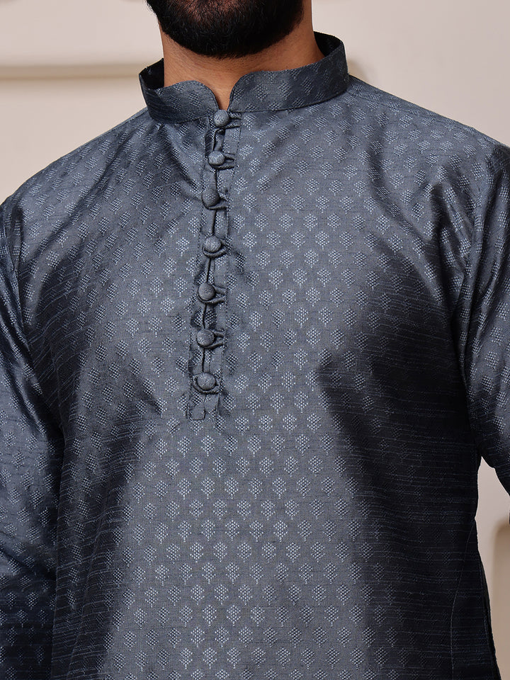 Grey Jacquard Kurta with Mini Buti