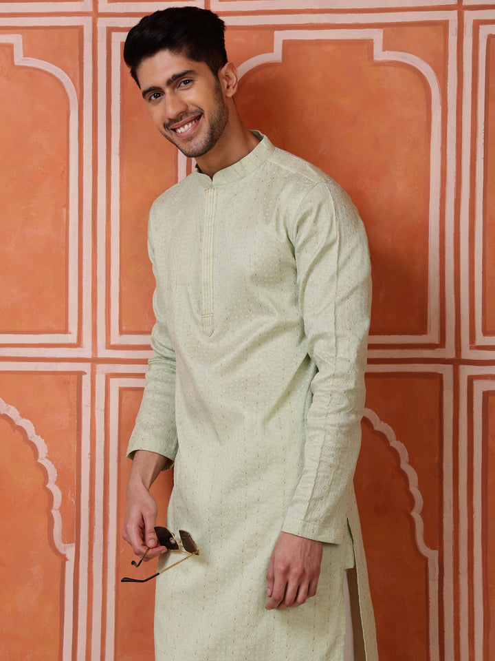 Shop the latest light green jacquard kurta for men, a versatile piece for festive, party, and daily wear