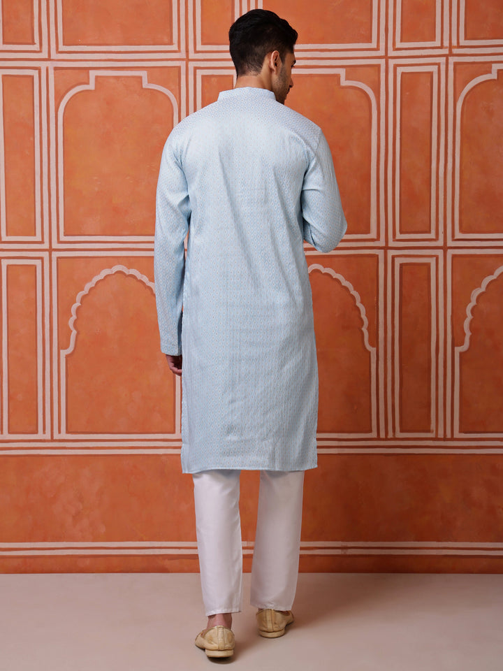 Contemporary and breathable sky blue kurta, perfect for festive parties and casual celebrations