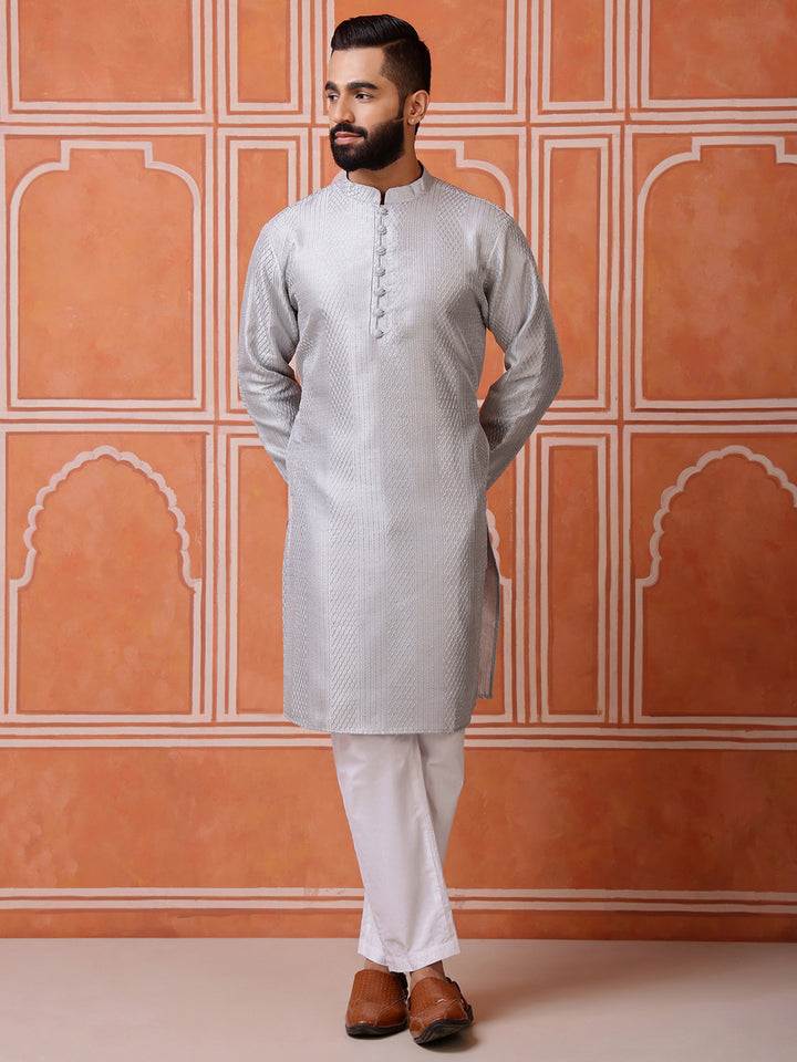 Grey Embroidered Kurta with Sequins