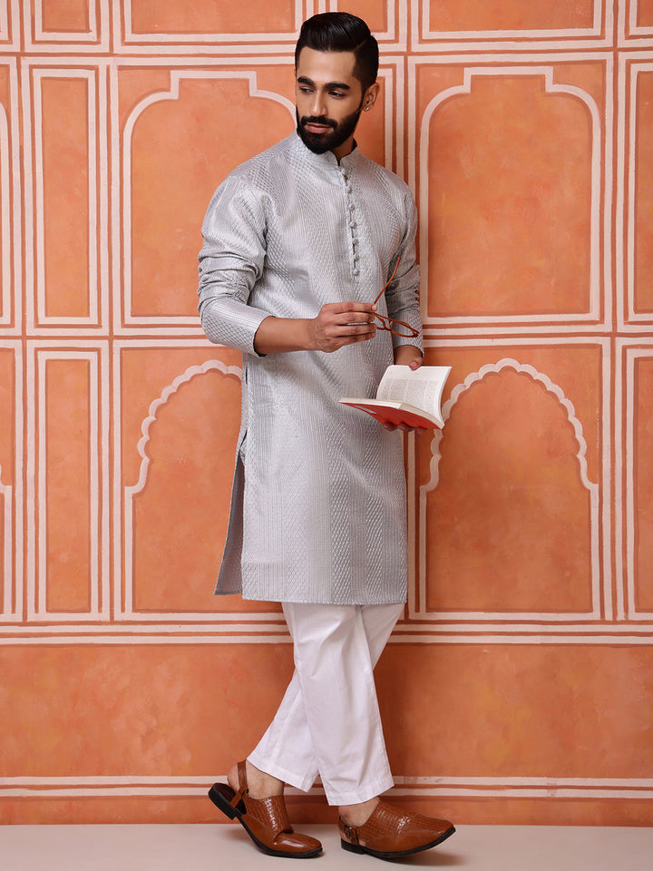 Grey Embroidered Kurta with Sequins