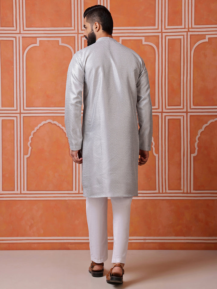Grey Embroidered Kurta with Sequins
