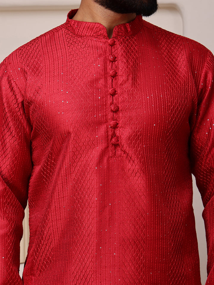 Red Embroidered Kurta with Sequins