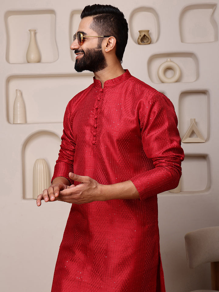 Red Embroidered Kurta with Sequins