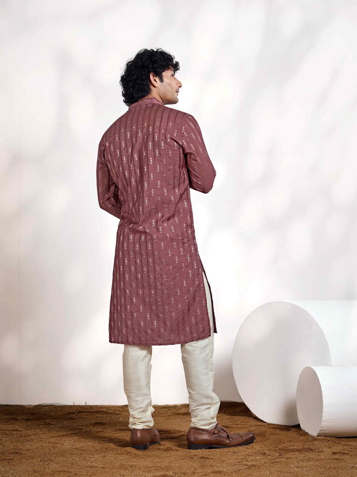 Pink Linear Striped & Diamond Viscose Woven Jacquard Men's Kurta