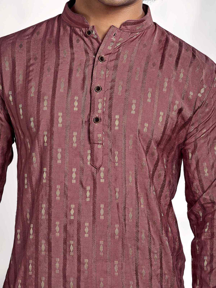 Pink Linear Striped & Diamond Viscose Woven Jacquard Men's Kurta