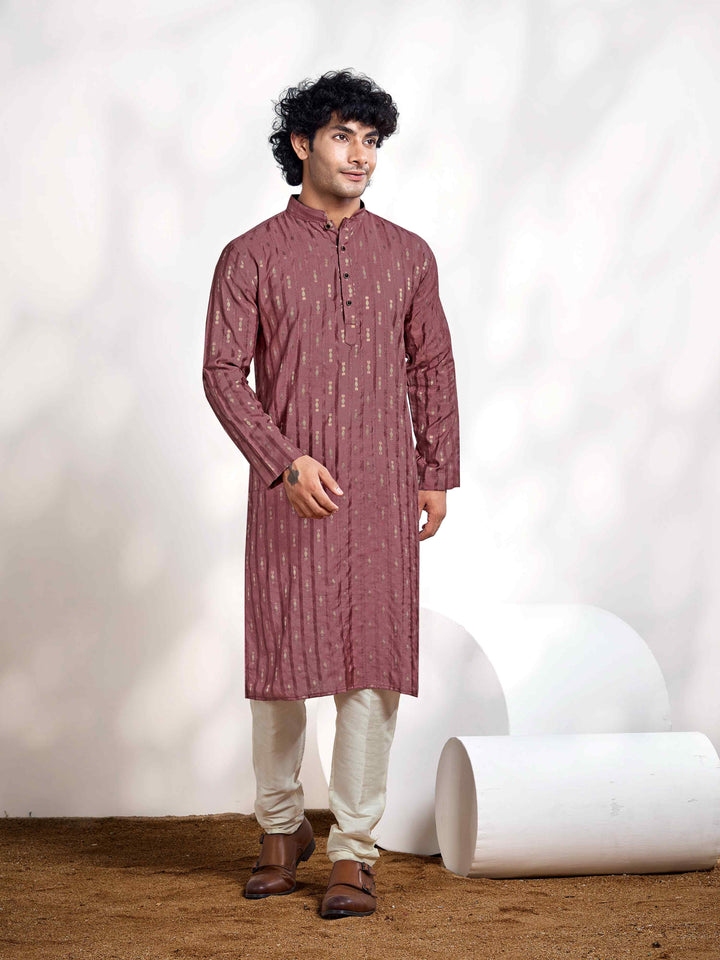 Pink Linear Striped & Diamond Viscose Woven Jacquard Men's Kurta