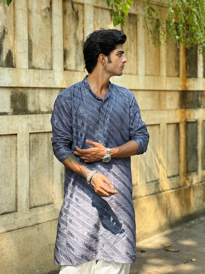 Grey Viscose Sequence Traditional Men's Kurta