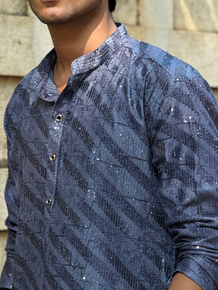 Grey Viscose Sequence Traditional Men's Kurta