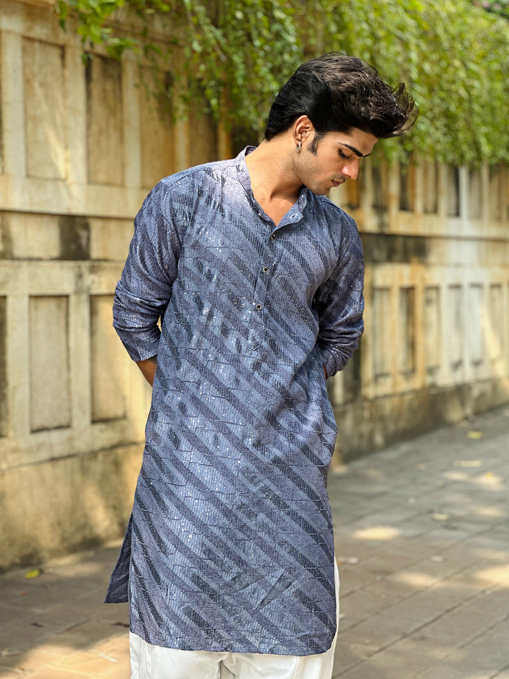 Grey Viscose Sequence Traditional Men's Kurta